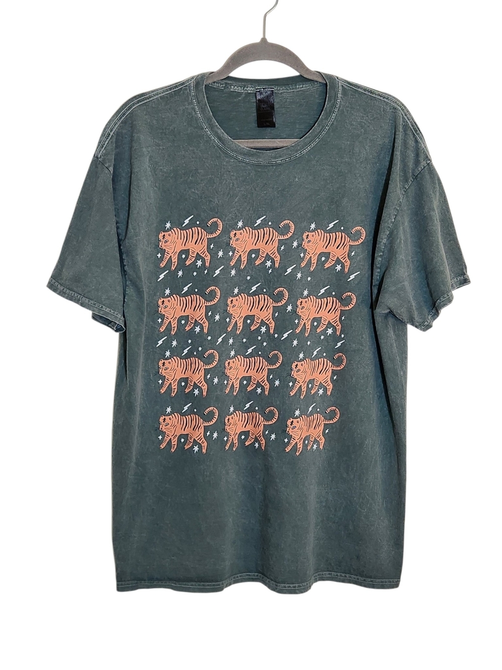 Sweet Claire Mineral Wash Green Tiger Print Shirt Size Large/XL